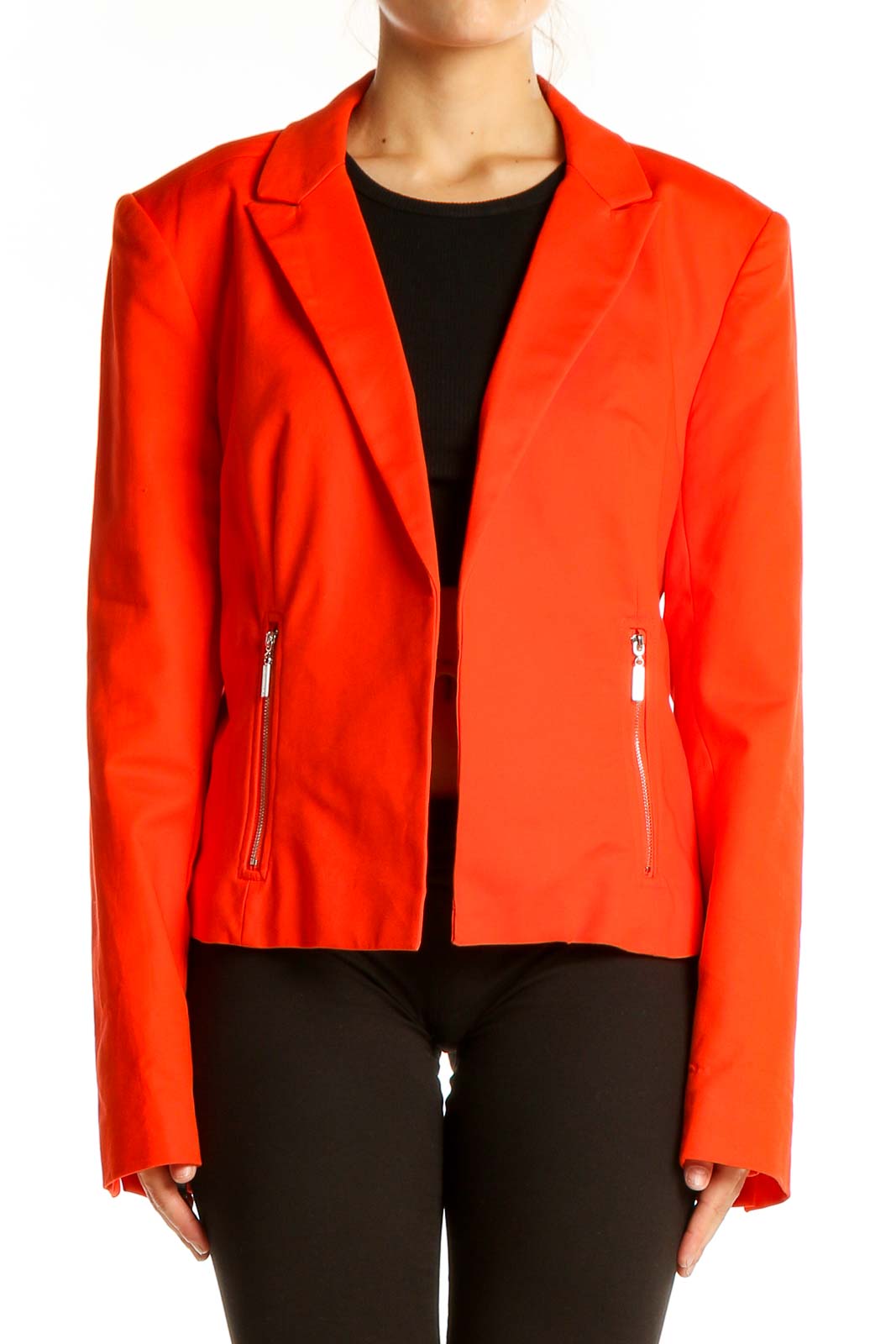 Orange Silver Zipper Detail Blazer