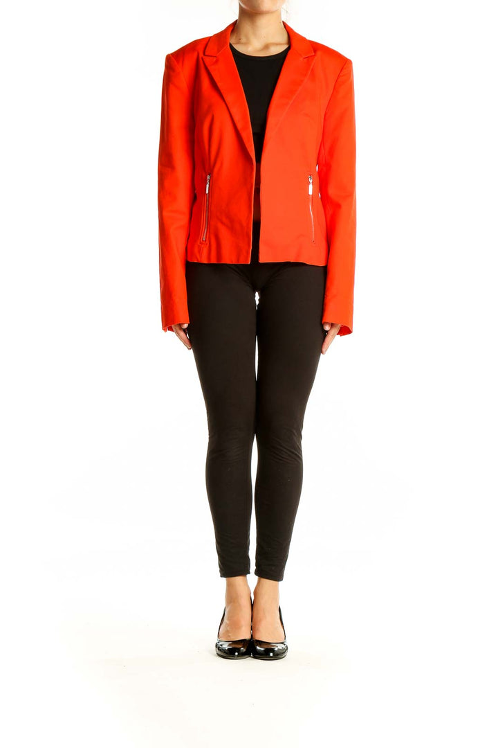 Orange Silver Zipper Detail Blazer