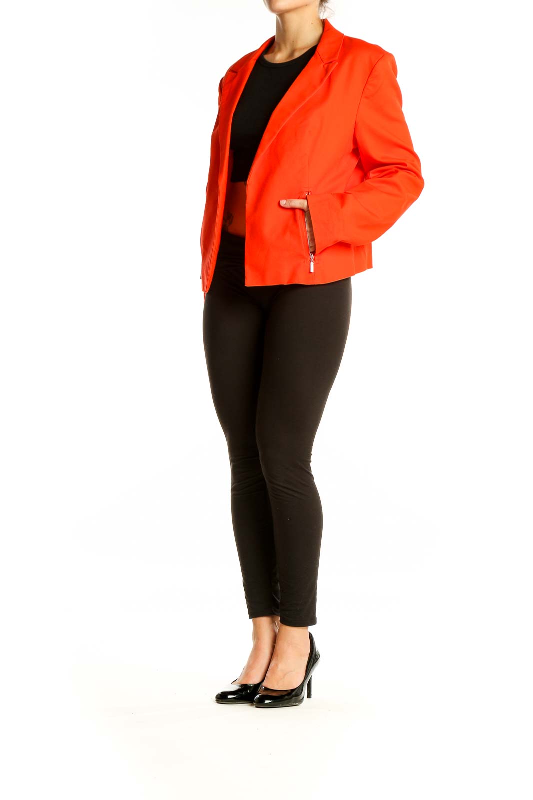 Orange Silver Zipper Detail Blazer