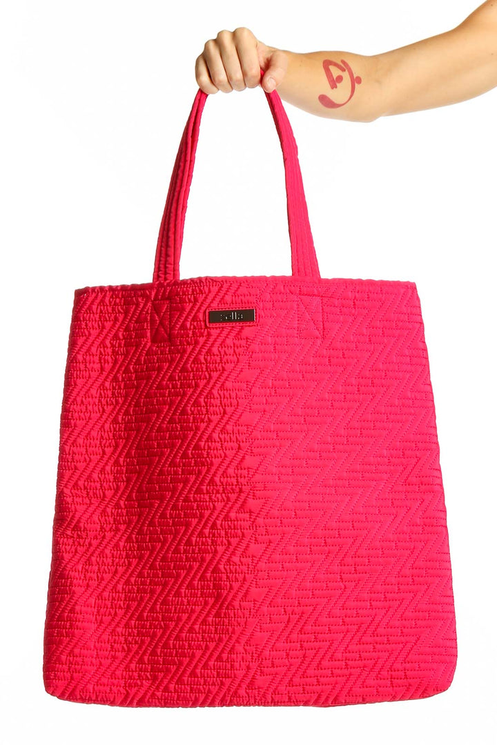 Front view of pink quilted nylon tote bag by Zella