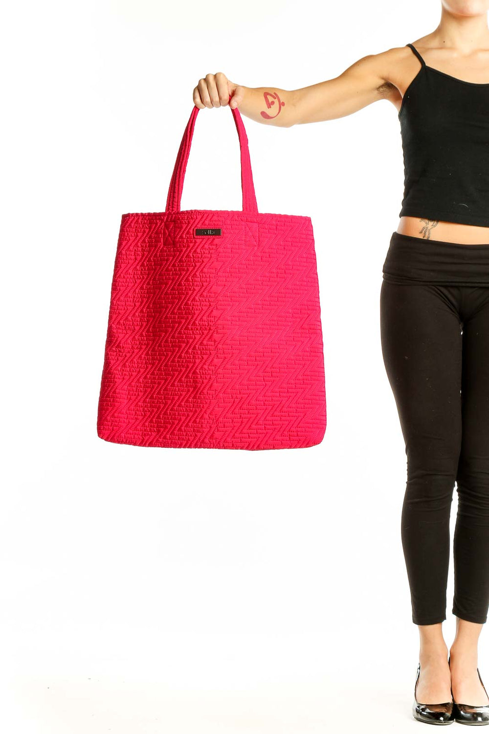 Front view of pink quilted nylon tote bag by Zella