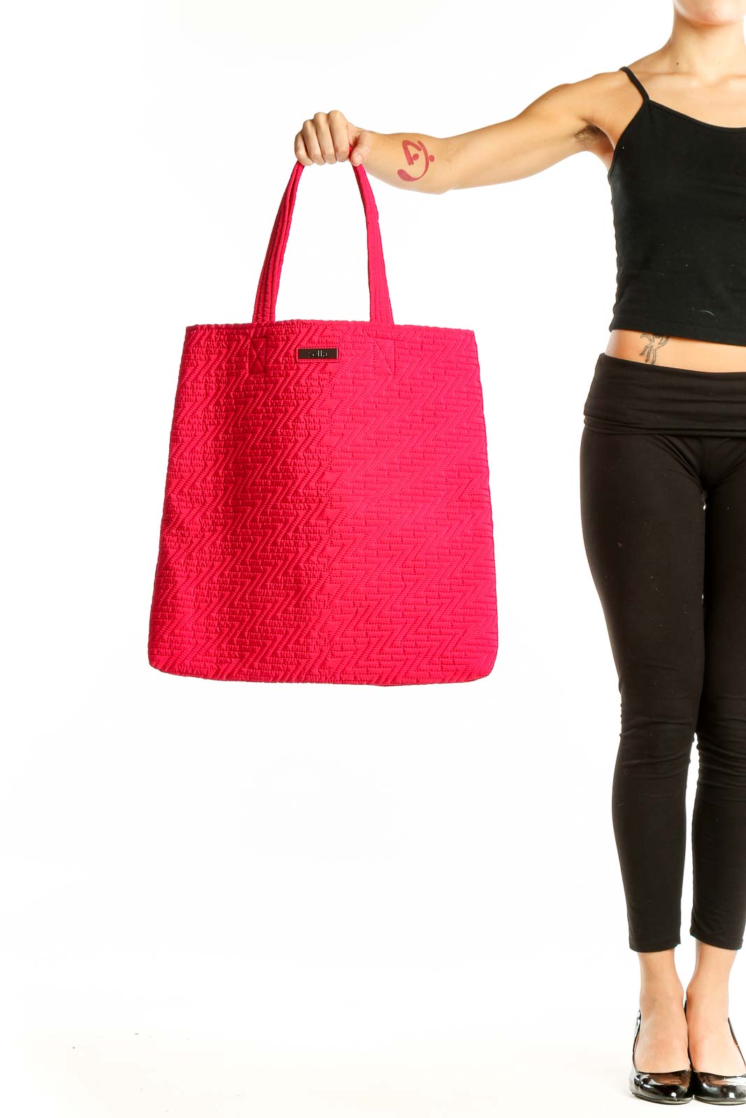 Front view of pink quilted nylon tote bag by Zella