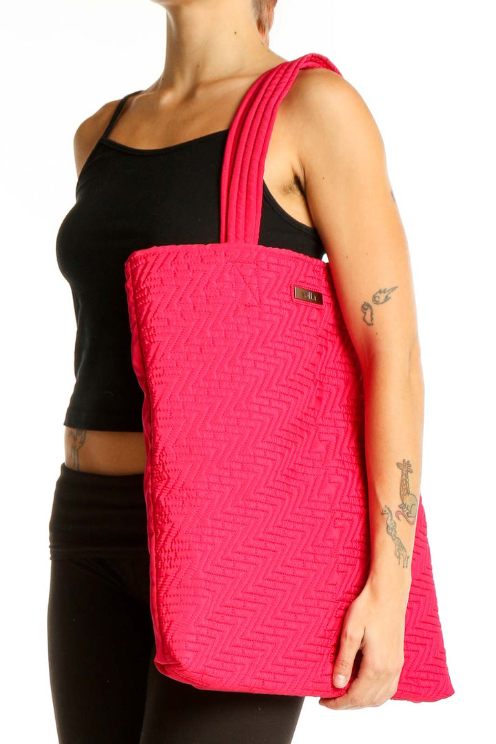 Front view of pink quilted nylon tote bag by Zella