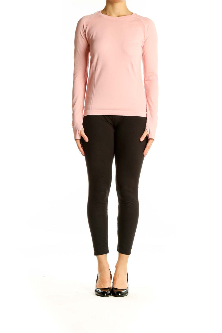 Front view of pink long sleeve athletic top by SilkRoll