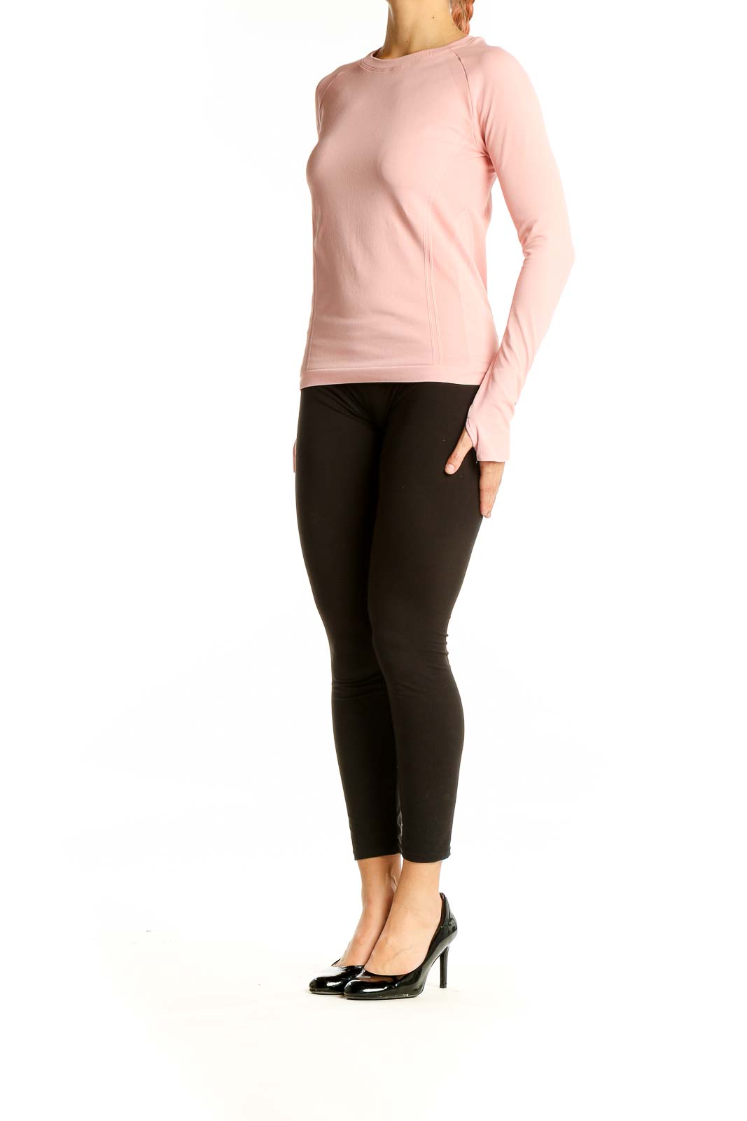 Front view of pink long sleeve athletic top by SilkRoll