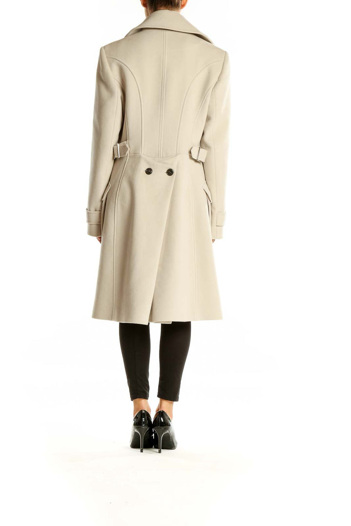 Back view of Karen Millen cream double-breasted wool blend coat