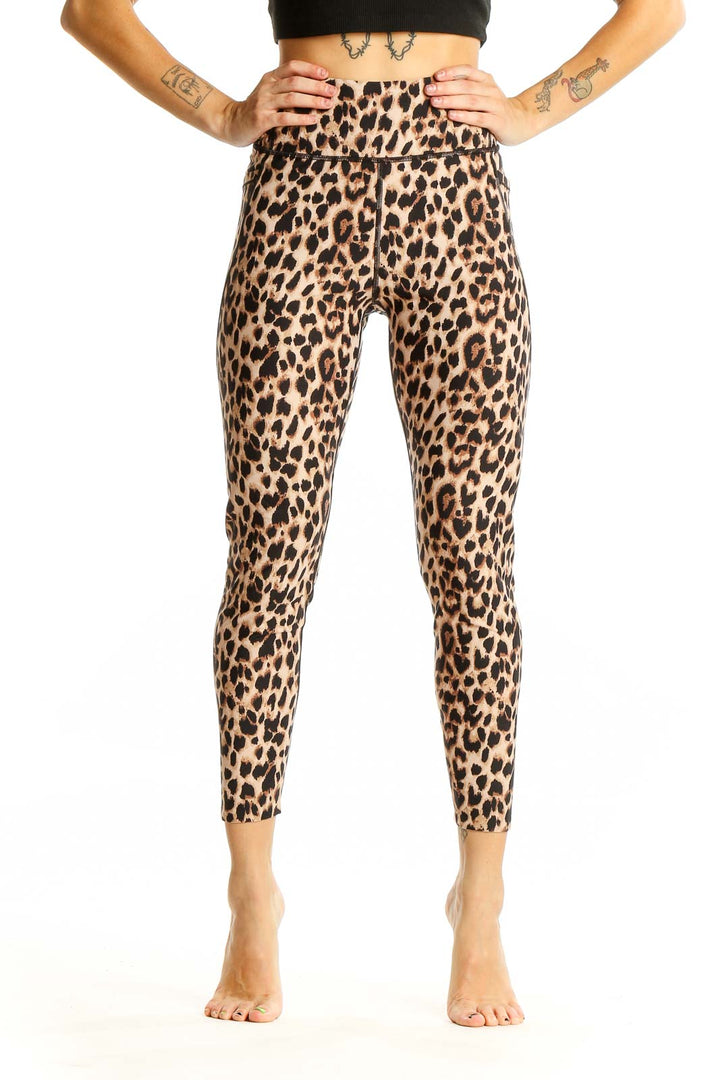 Front view of Victoria's Secret leopard print high-waisted activewear leggings