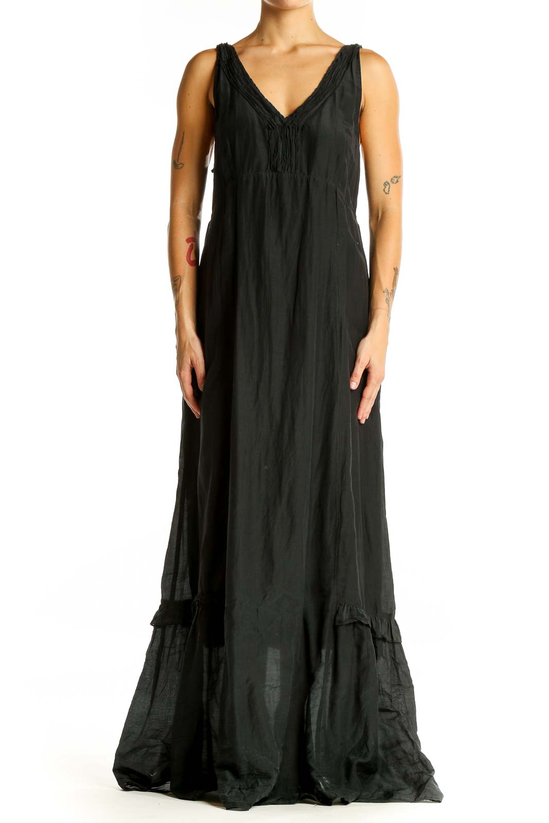 Front view of black V-neck maxi dress by Free People x CP SHADES