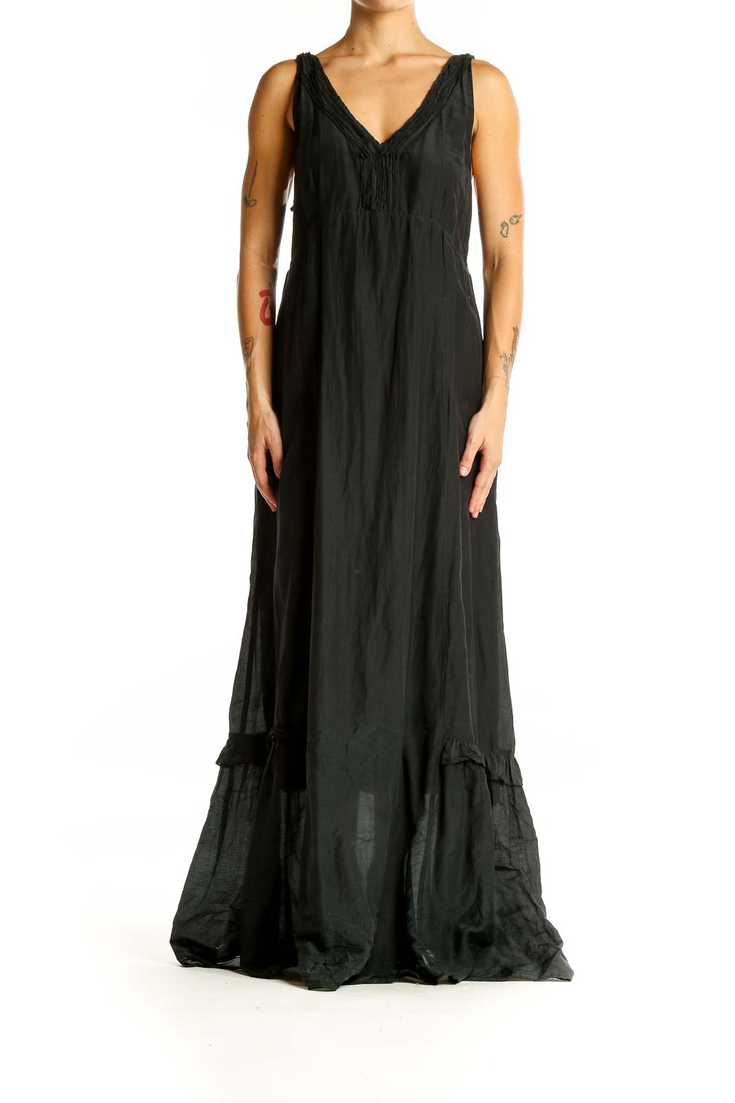 Front view of black V-neck maxi dress by Free People x CP SHADES