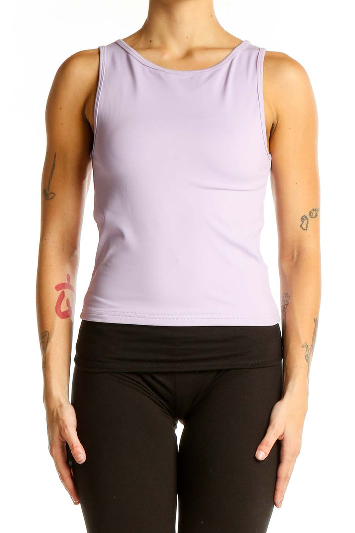 Front view of lavender Southern Shirt athletic tank top on model