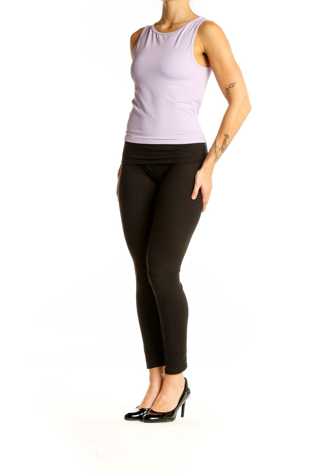 Front view of lavender Southern Shirt athletic tank top on model