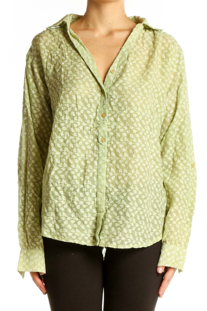 Front view of Sundance sage green textured button-down blouse