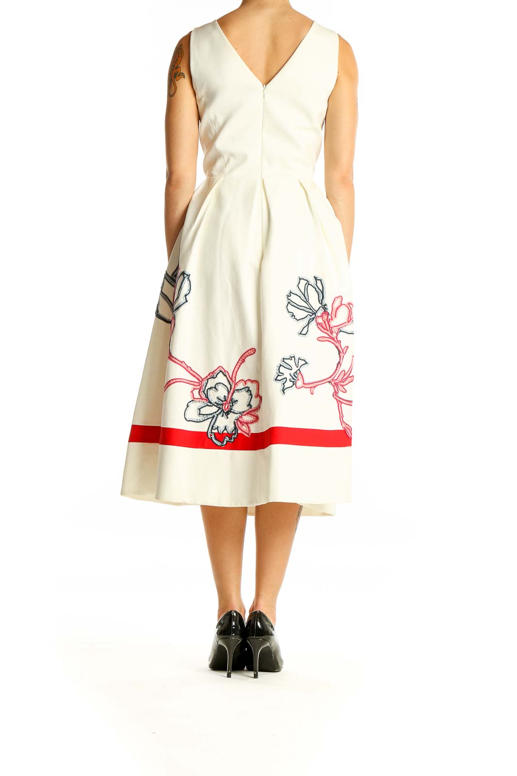 Back view of Karen Millen ivory midi dress showing floral embroidery detail