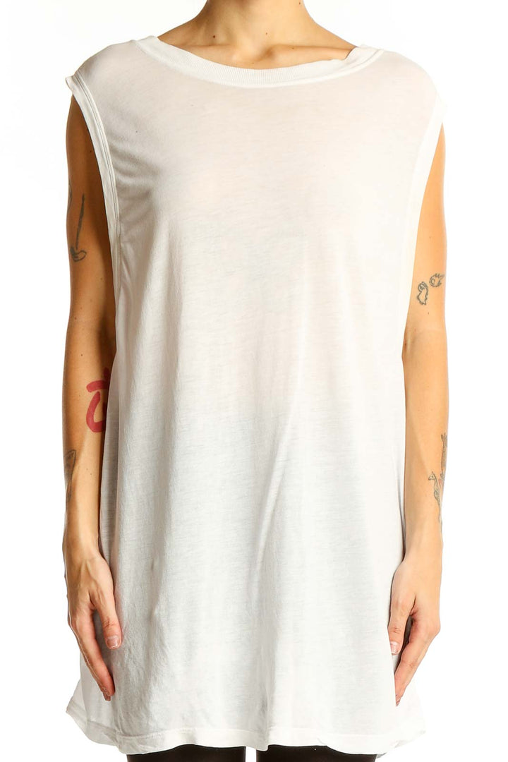 Front view of Lululemon white sleeveless top with relaxed fit