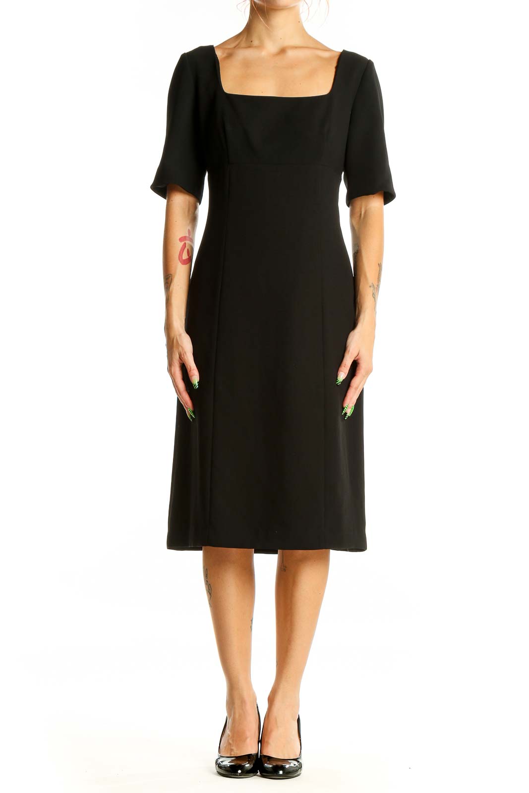 Ann Taylor Black Square Neck Midi Dress - Versatile Elegance SilkRoll Ann Taylor Black Square Neck Midi Dress - Versatile Elegance SilkRoll