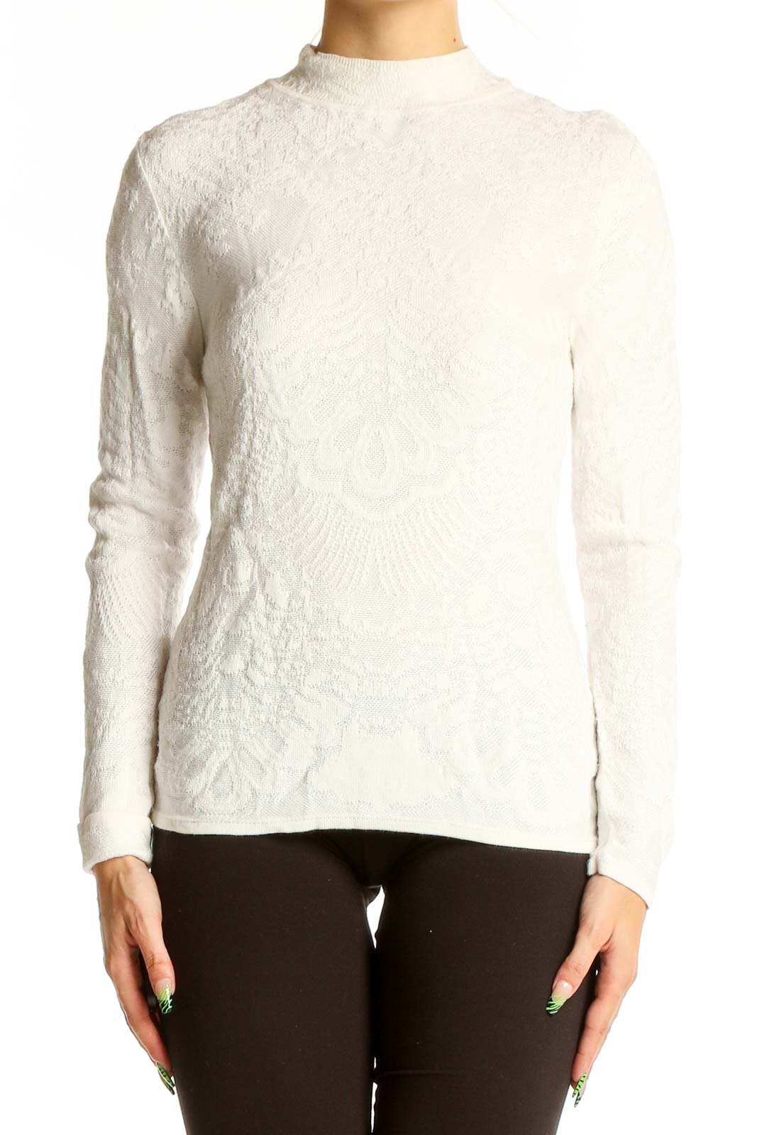 White textured mock neck knit top from White House Black Market, front view