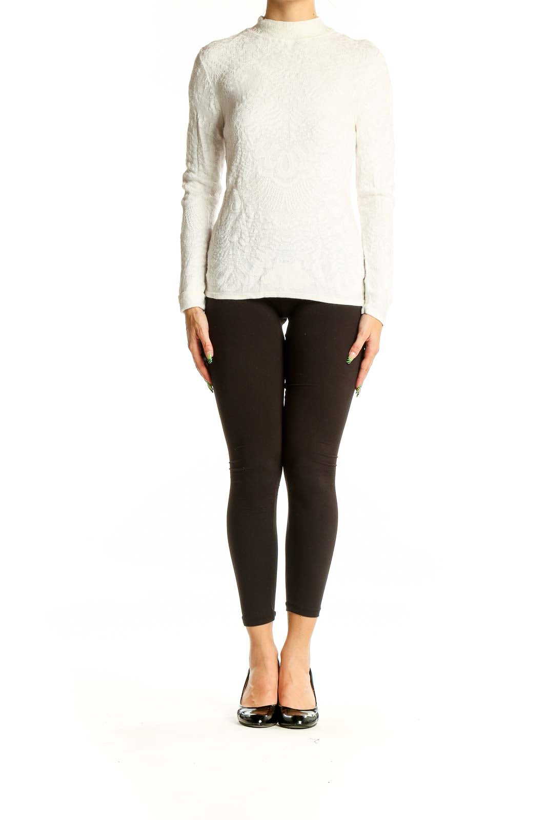 White textured mock neck knit top from White House Black Market, front view