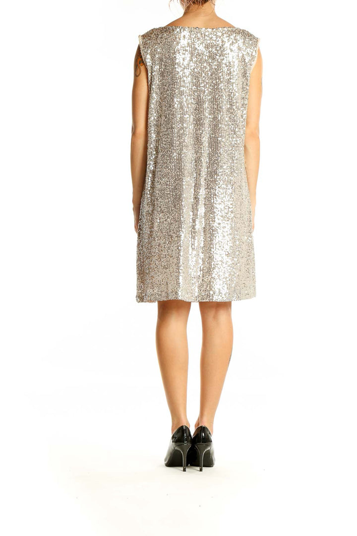 Back view of Cable & Gauge silver sequin sleeveless shift dress