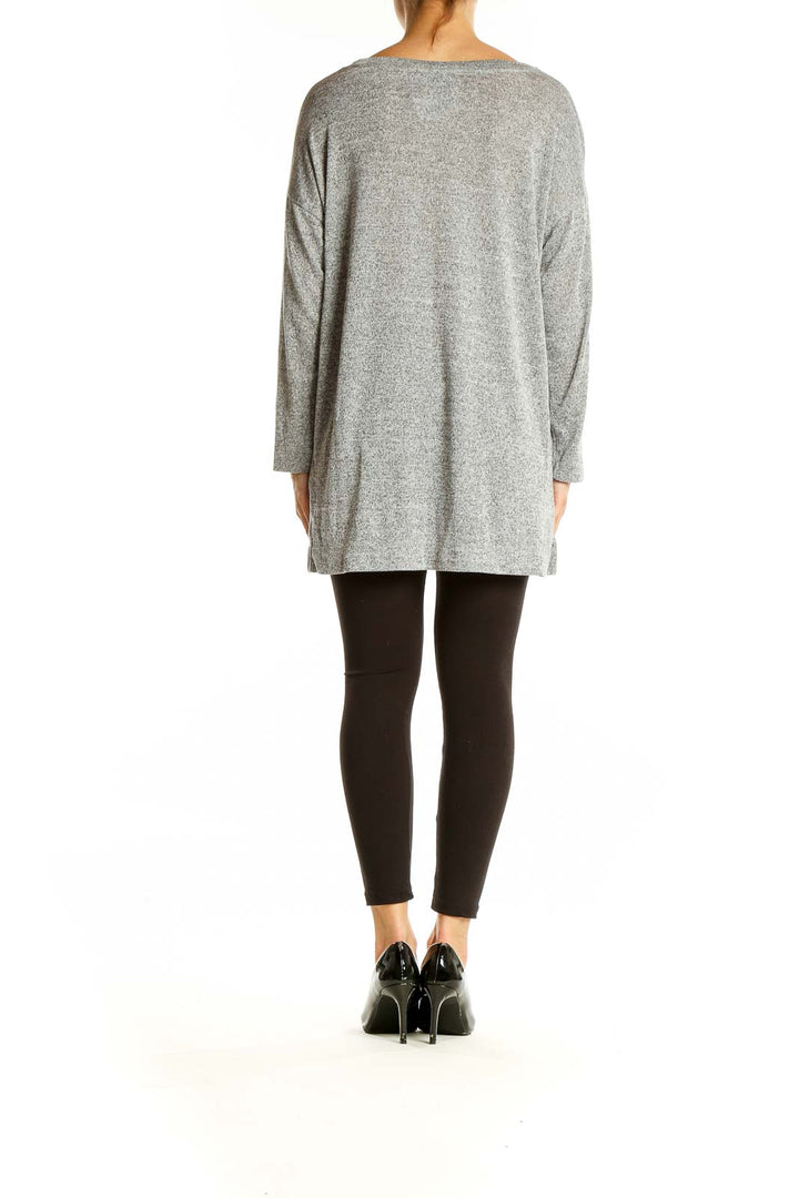 Back view of Ann Taylor LOFT gray oversized knit sweater on model