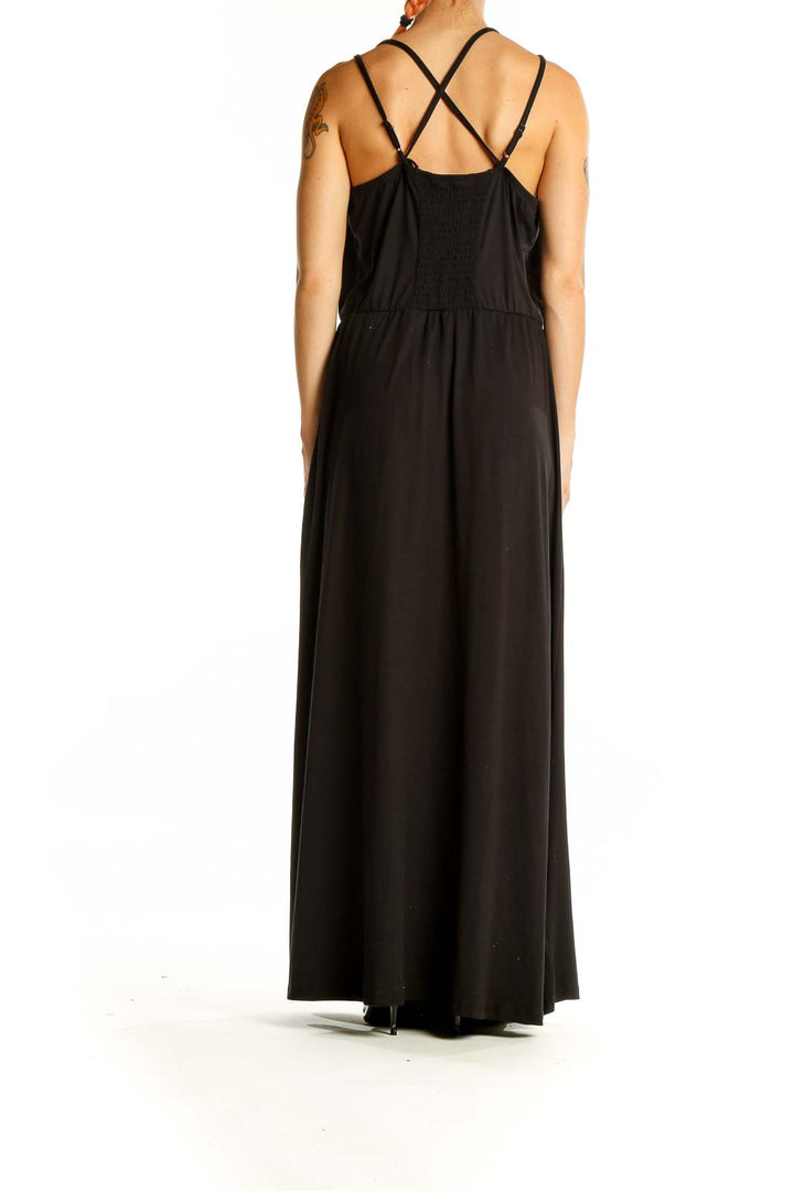 Back view of black Hot&Kiss maxi dress showing criss-cross straps