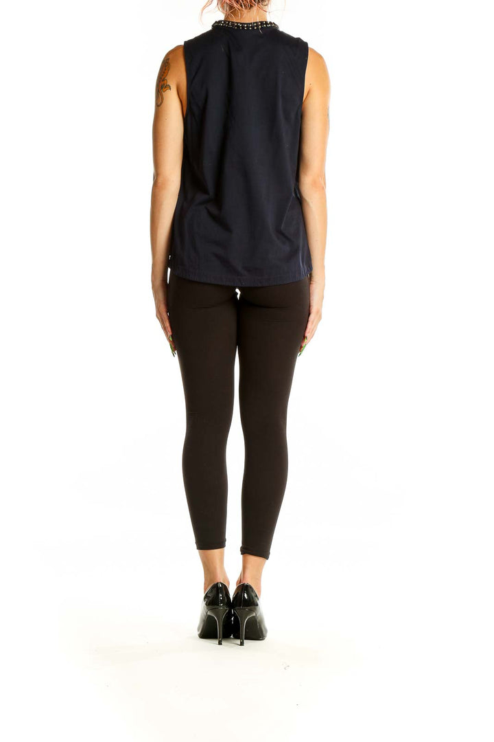 Back view of J.Crew black sleeveless top showing simple, elegant design