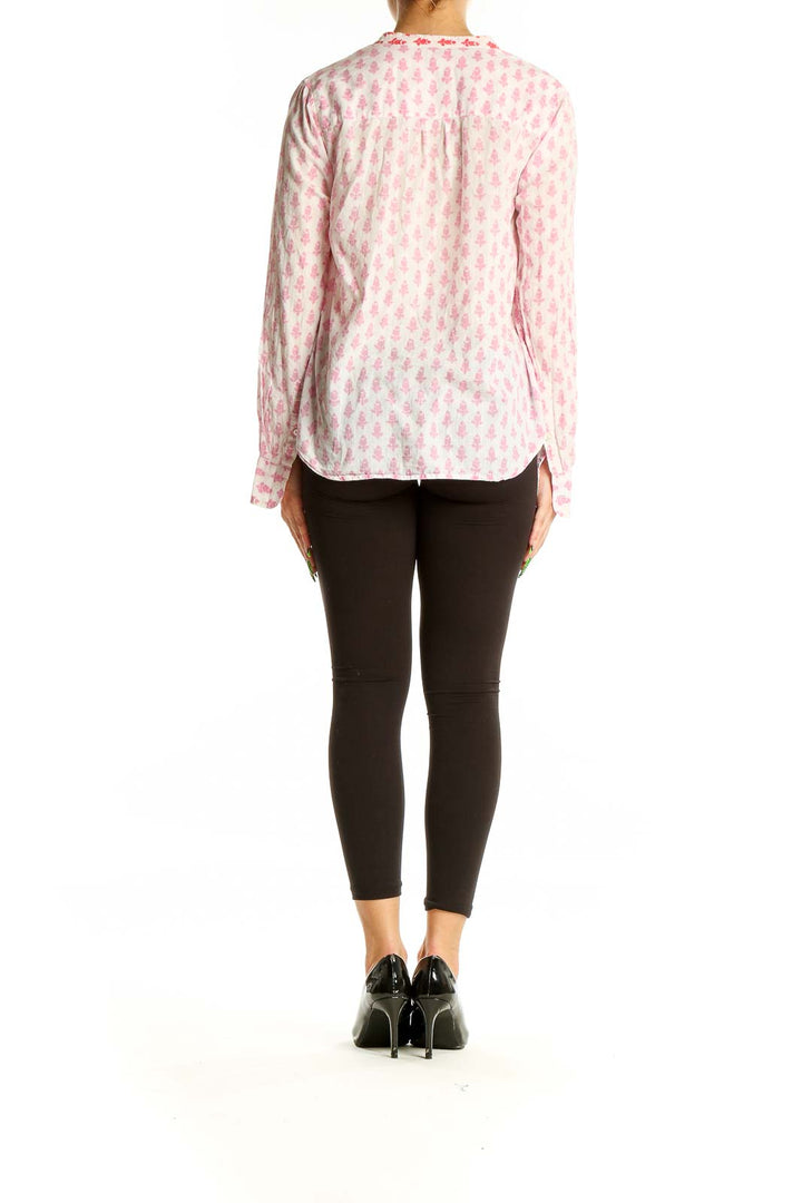 Back view of J.Crew pink floral print cotton blouse showing relaxed fit