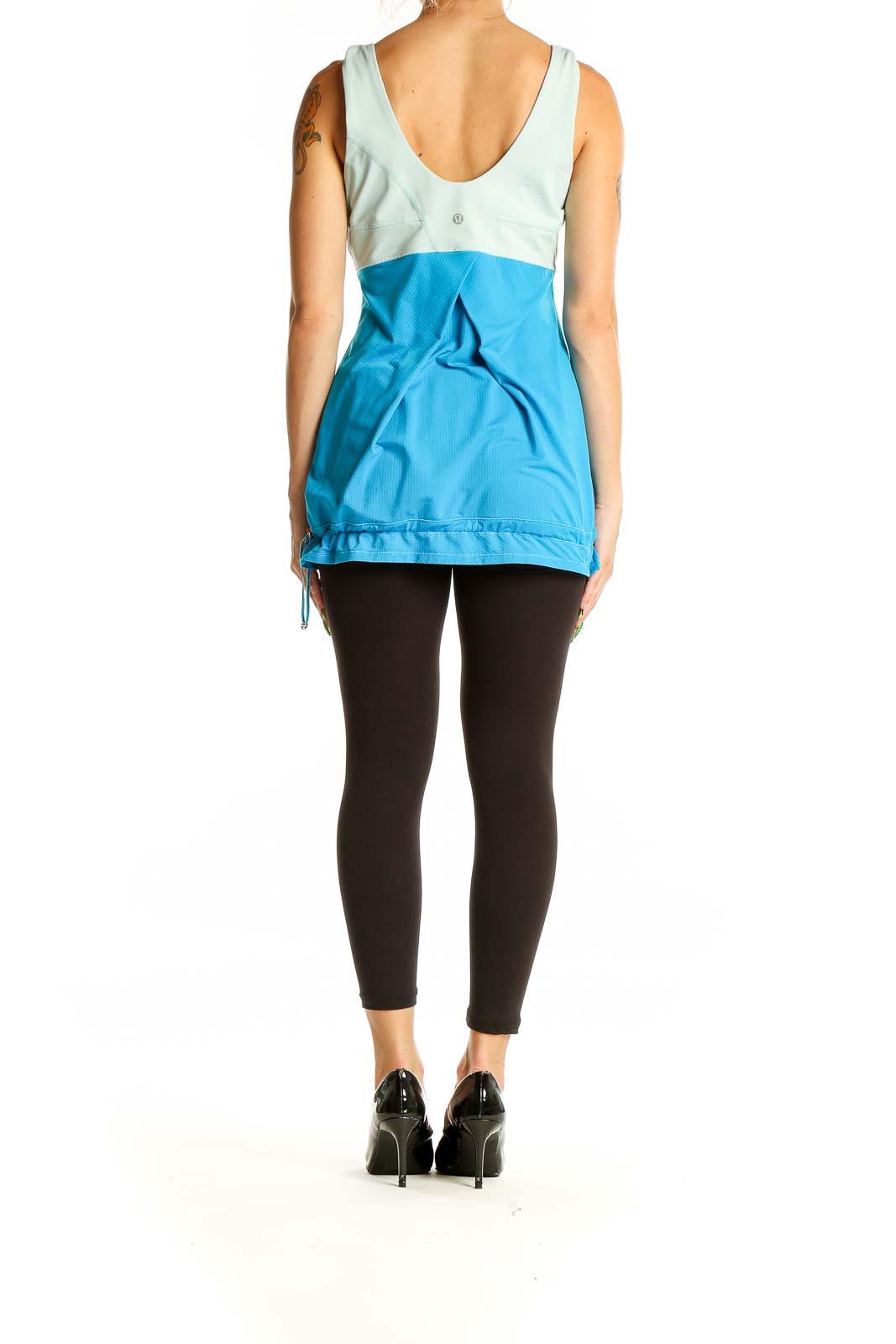 Back view of Lululemon blue and mint two-tone athletic tank top