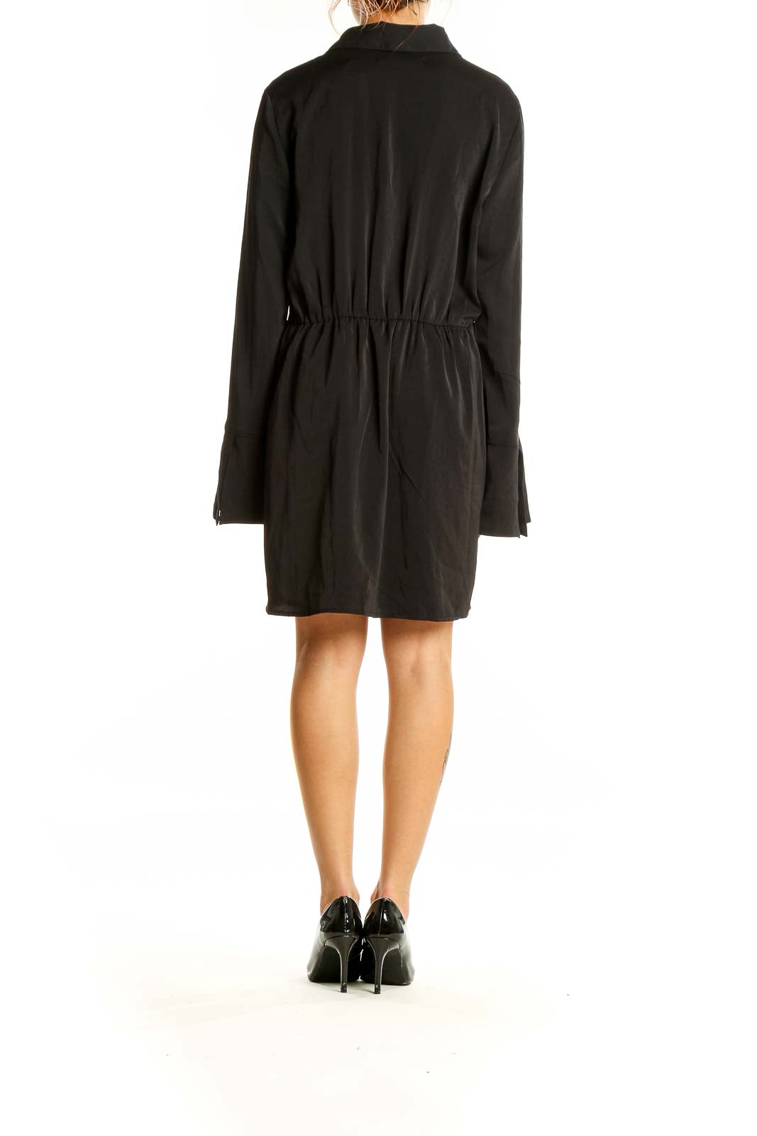 Back view of black Abercrombie & Fitch twist-front shirt dress