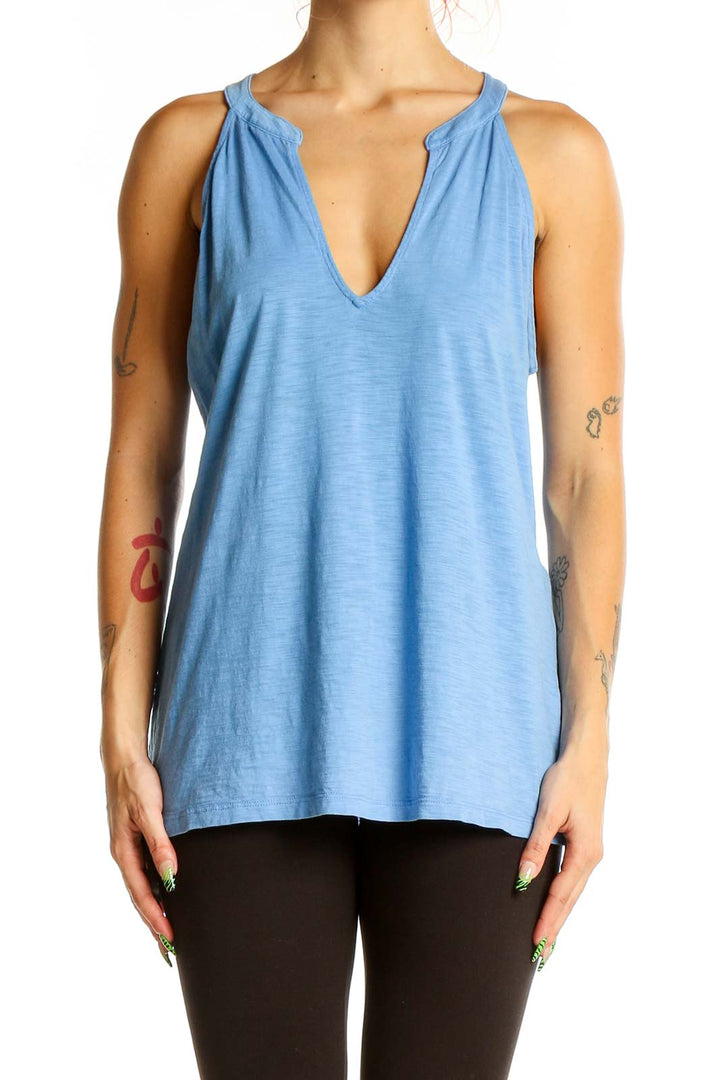 Front view of Lilly Pulitzer sky blue sleeveless V-neck tank top