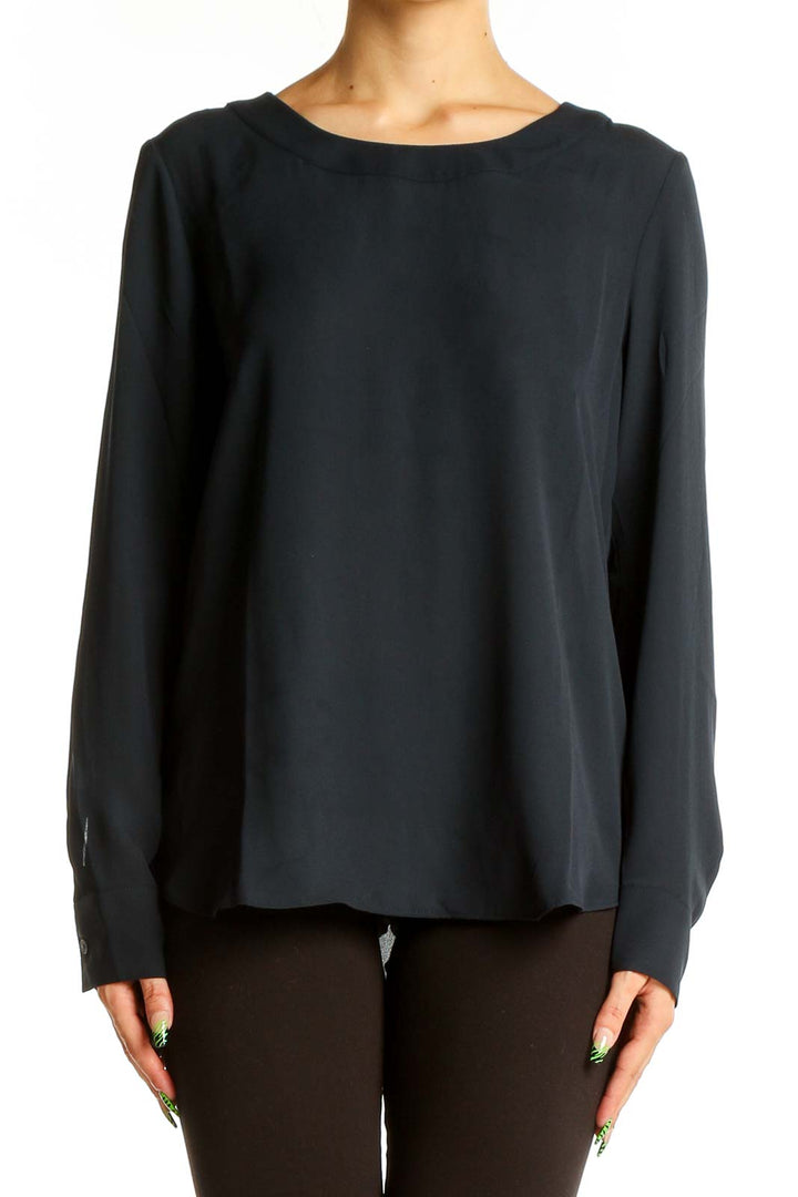 Front view of black long sleeve polyester blouse from Banana Republic