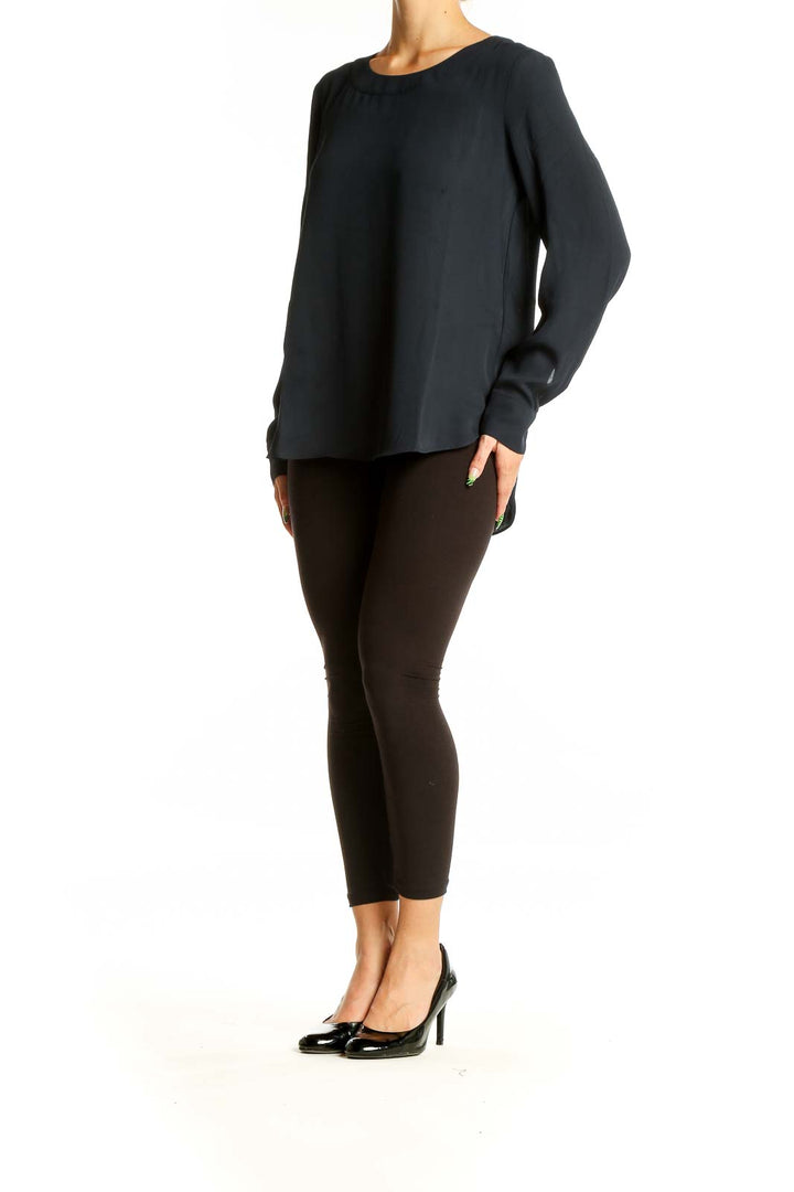 Front view of black long sleeve polyester blouse from Banana Republic