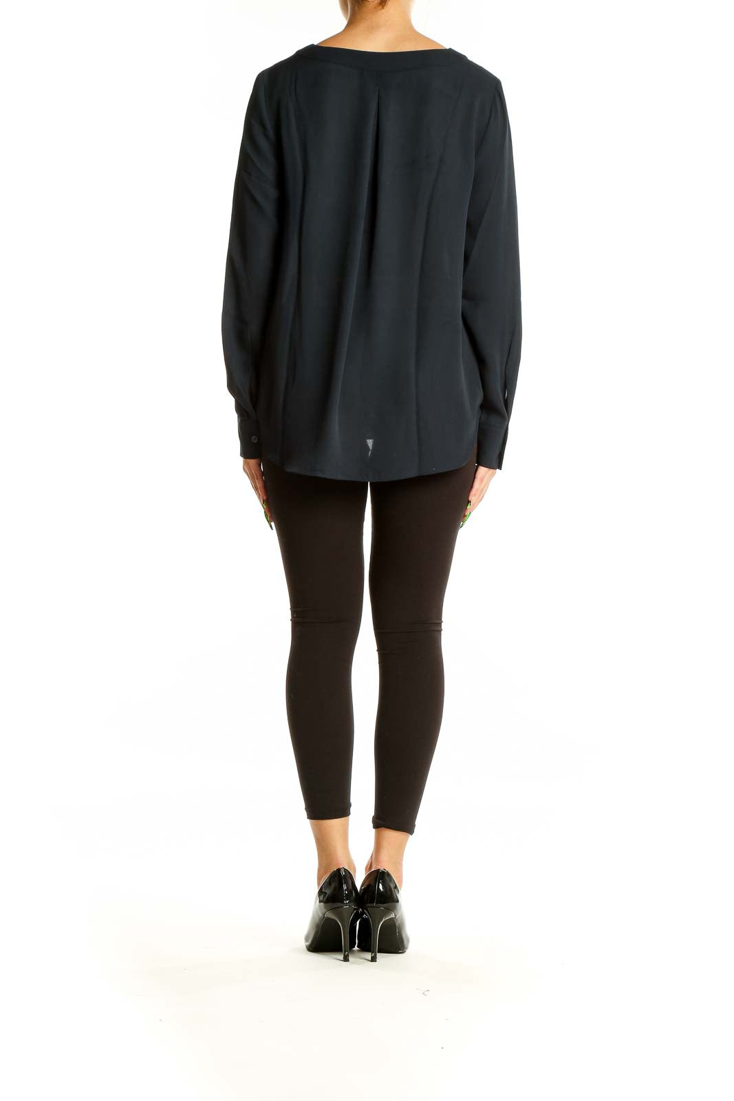 Back view of black long sleeve polyester blouse from Banana Republic