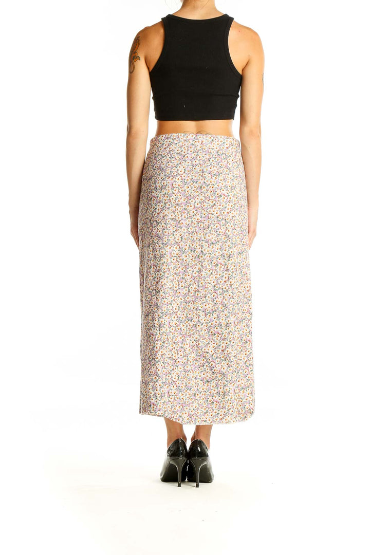 Back view of Zara floral linen blend maxi skirt showing full length