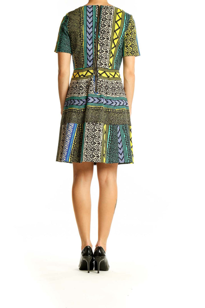 Back view of multicolor geometric print V-neck dress by Plenty by Tracy Reese