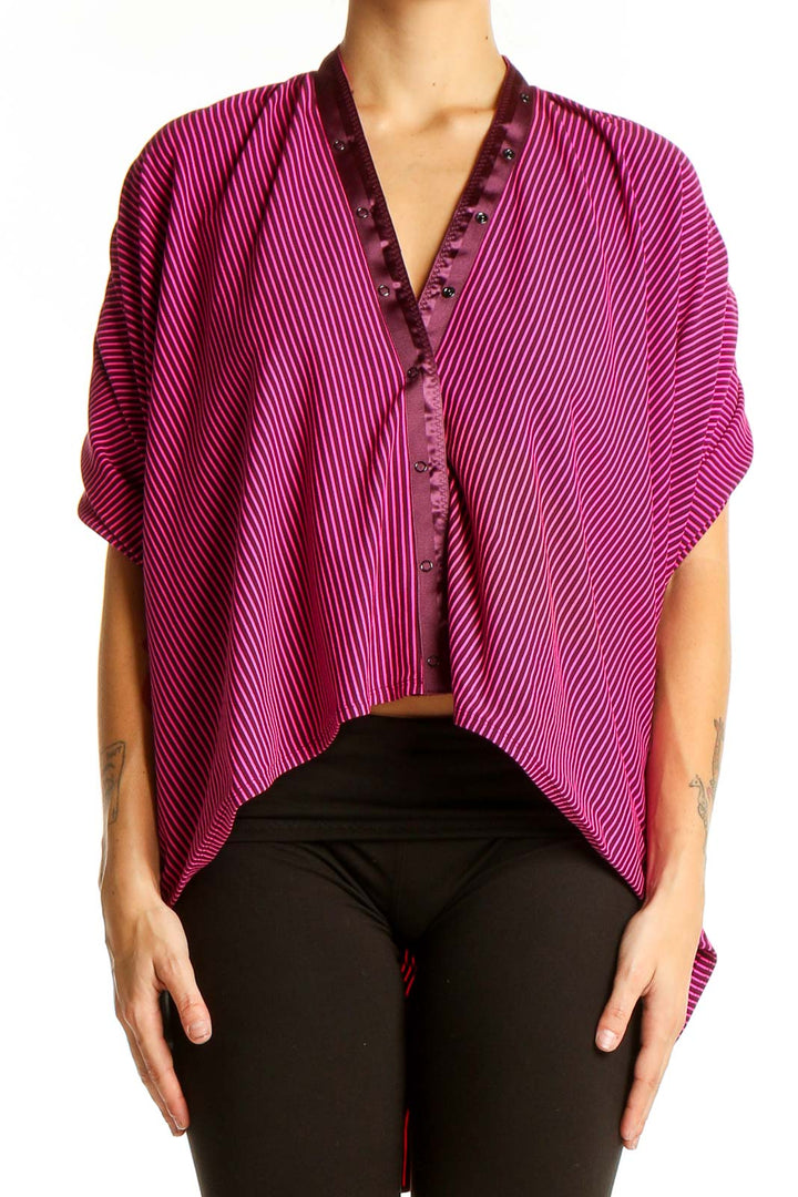 Front view of Lululemon magenta striped open-back coat