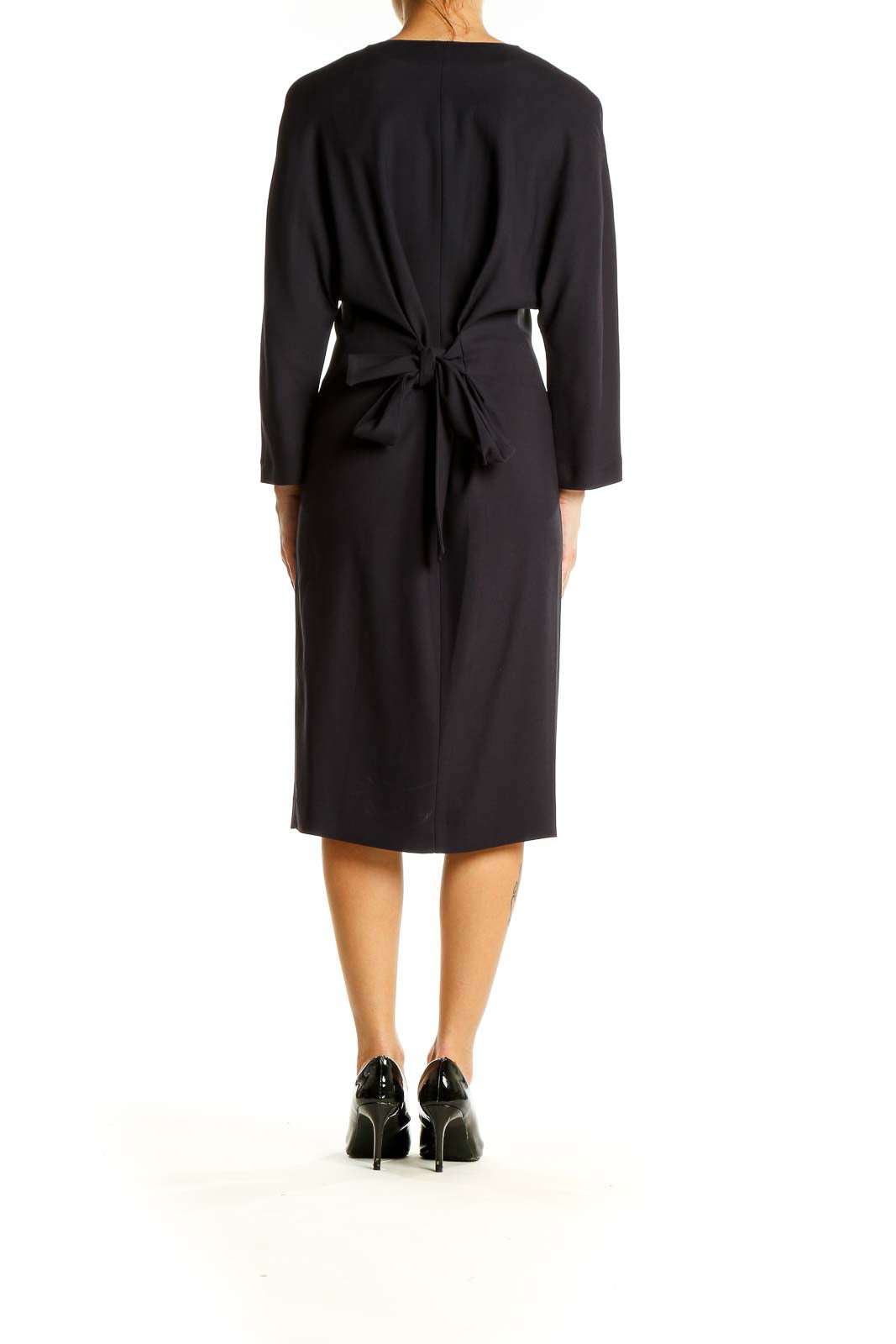 Massimo Dutti Black V-Neck Midi Dress with Tie Back SilkRoll Massimo Dutti Black V-Neck Midi Dress with Tie Back SilkRoll