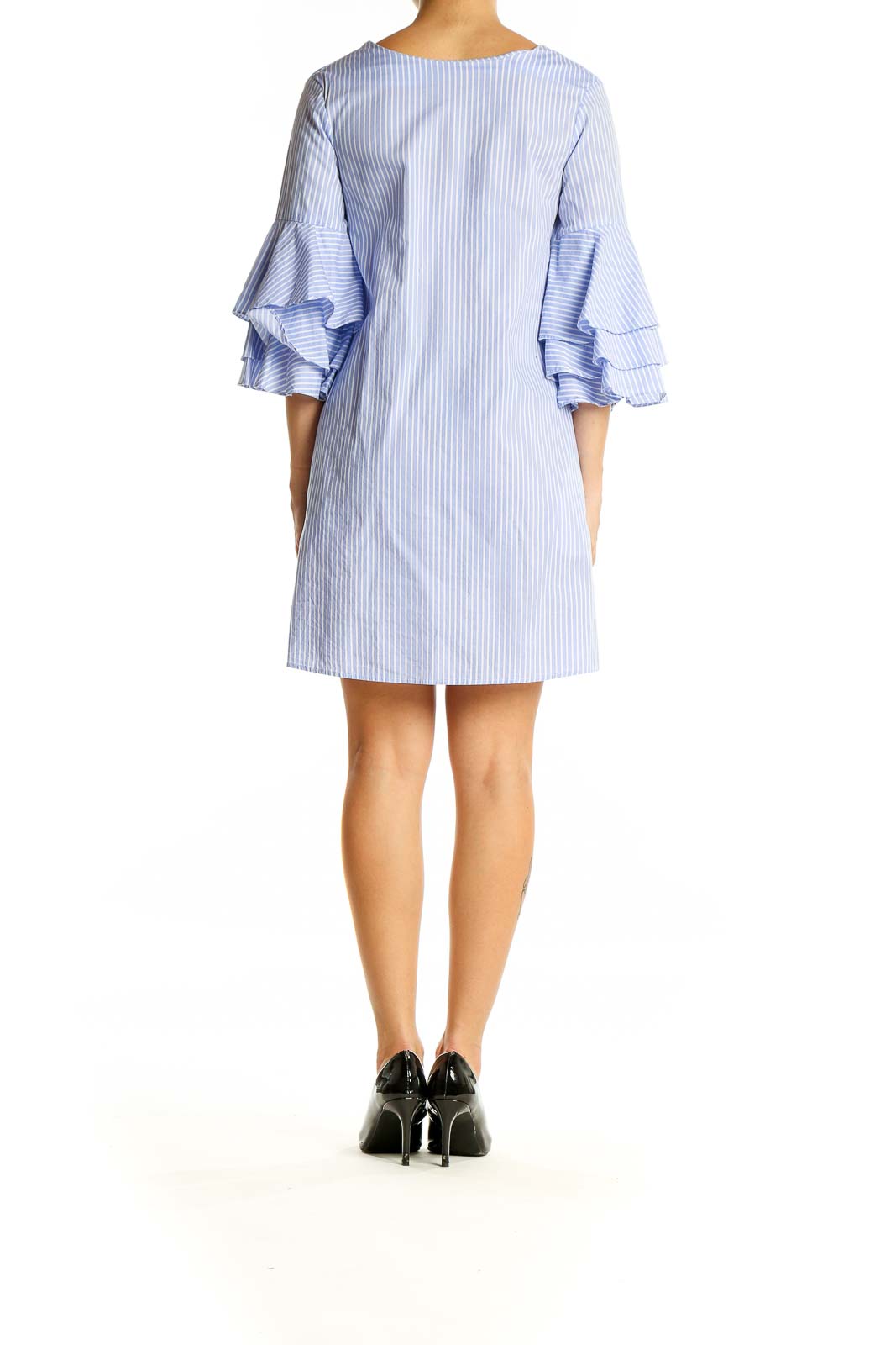 Zara Basic Blue Striped Ruffle Sleeve Mini Dress | Chic Summer Style SilkRoll Zara Basic Blue Striped Ruffle Sleeve Mini Dress | Chic Summer Style SilkRoll