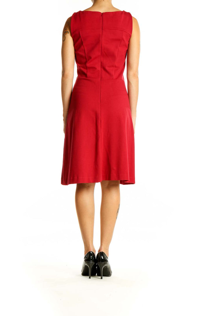 Back view of red sleeveless A-line cocktail dress by Brooks Brothers