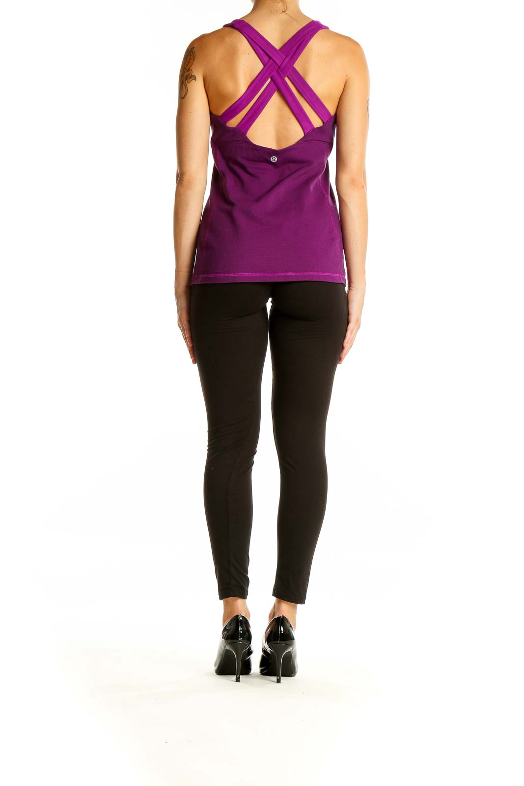 Back view of purple Lululemon tank top showing strappy design