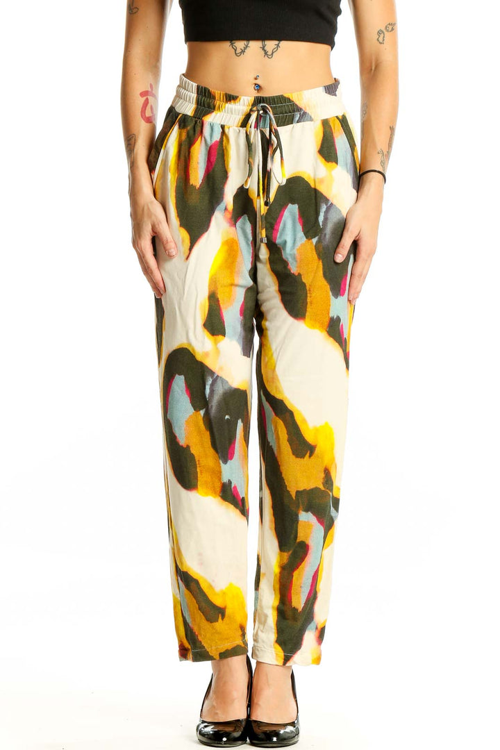 Front view of Lenny Niemeyer multicolor abstract print drawstring pants