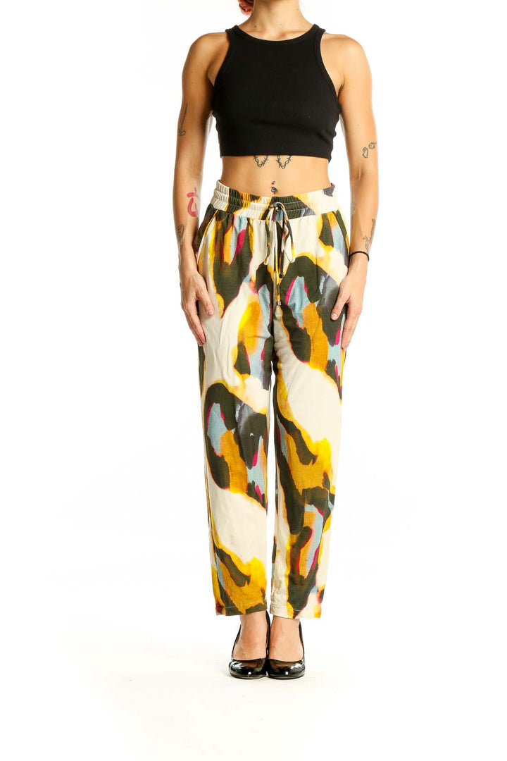 Front view of Lenny Niemeyer multicolor abstract print drawstring pants