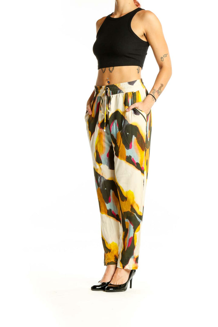 Front view of Lenny Niemeyer multicolor abstract print drawstring pants