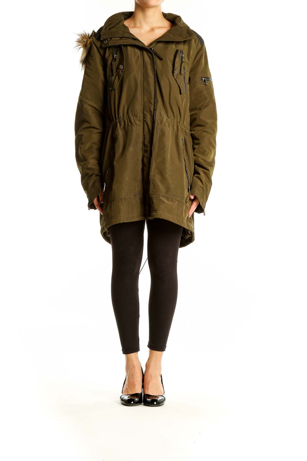 Olive Green Faux Fur Hooded Parka Jacket