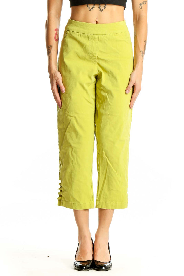 Front view of Slim-Sation lime green cropped wide-leg pants