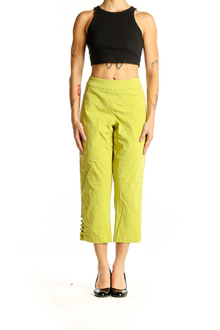 Front view of Slim-Sation lime green cropped wide-leg pants