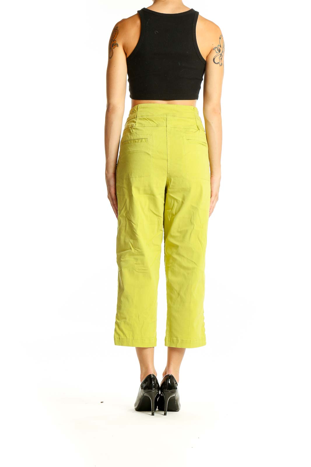 Back view of Slim-Sation lime green cropped wide-leg pants