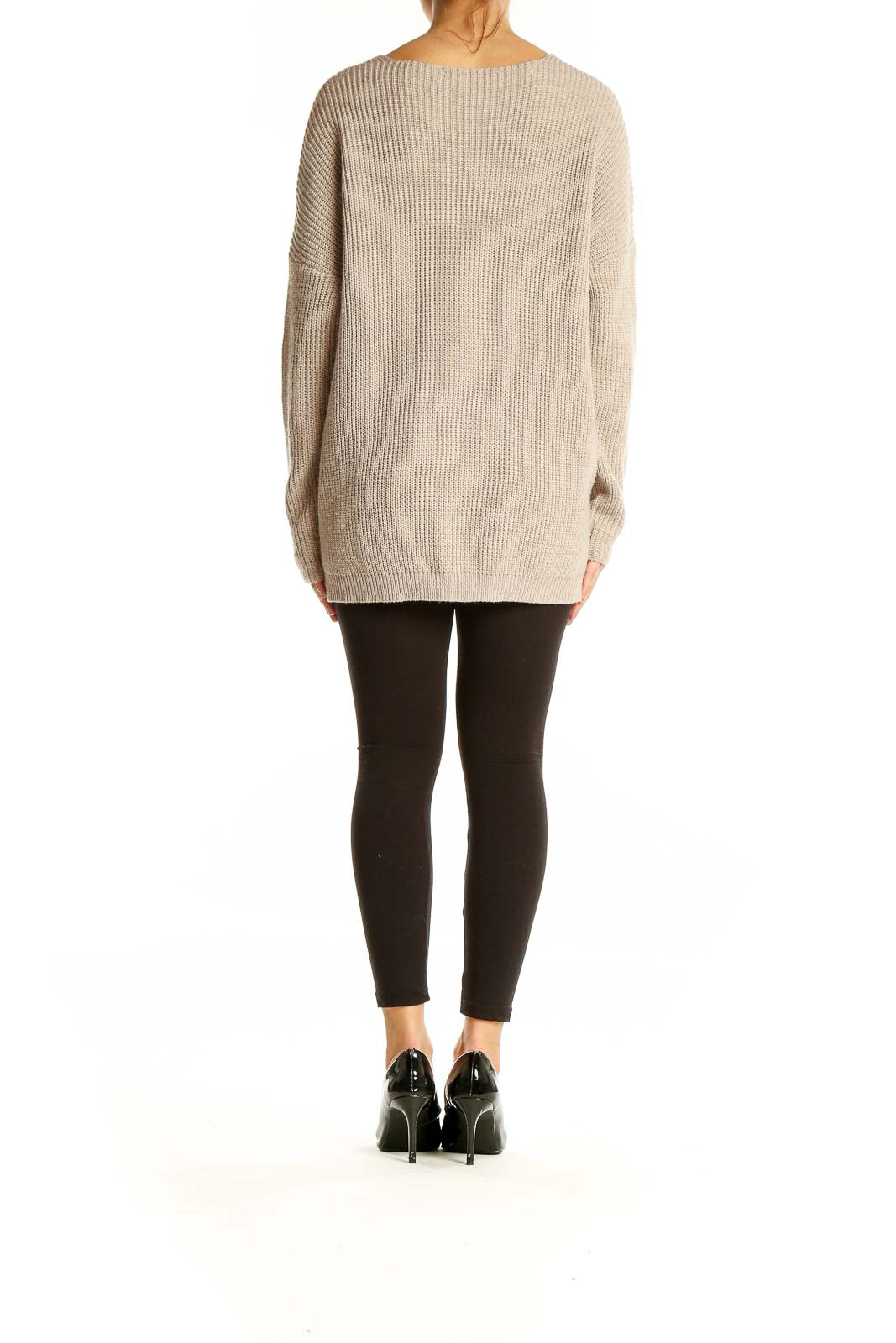 Back view of beige ASTR oversized knit sweater showing relaxed fit