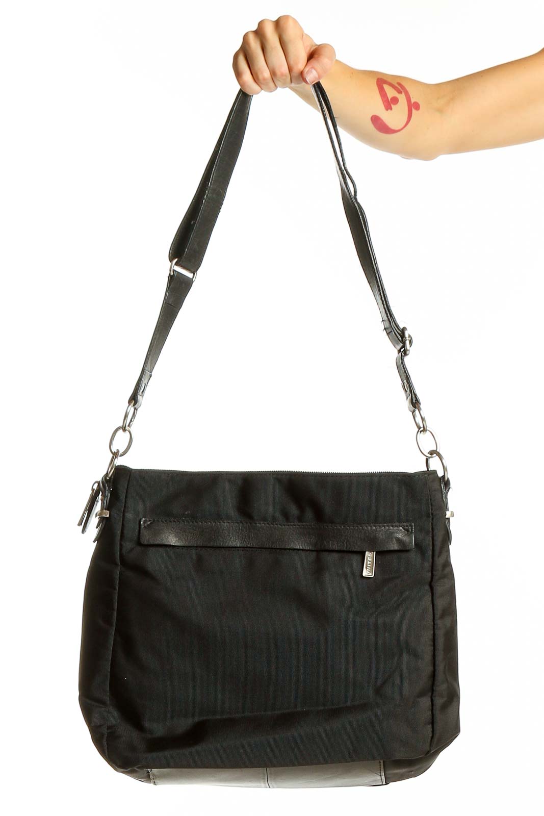 Front view of black Travelpro shoulder bag with adjustable strap