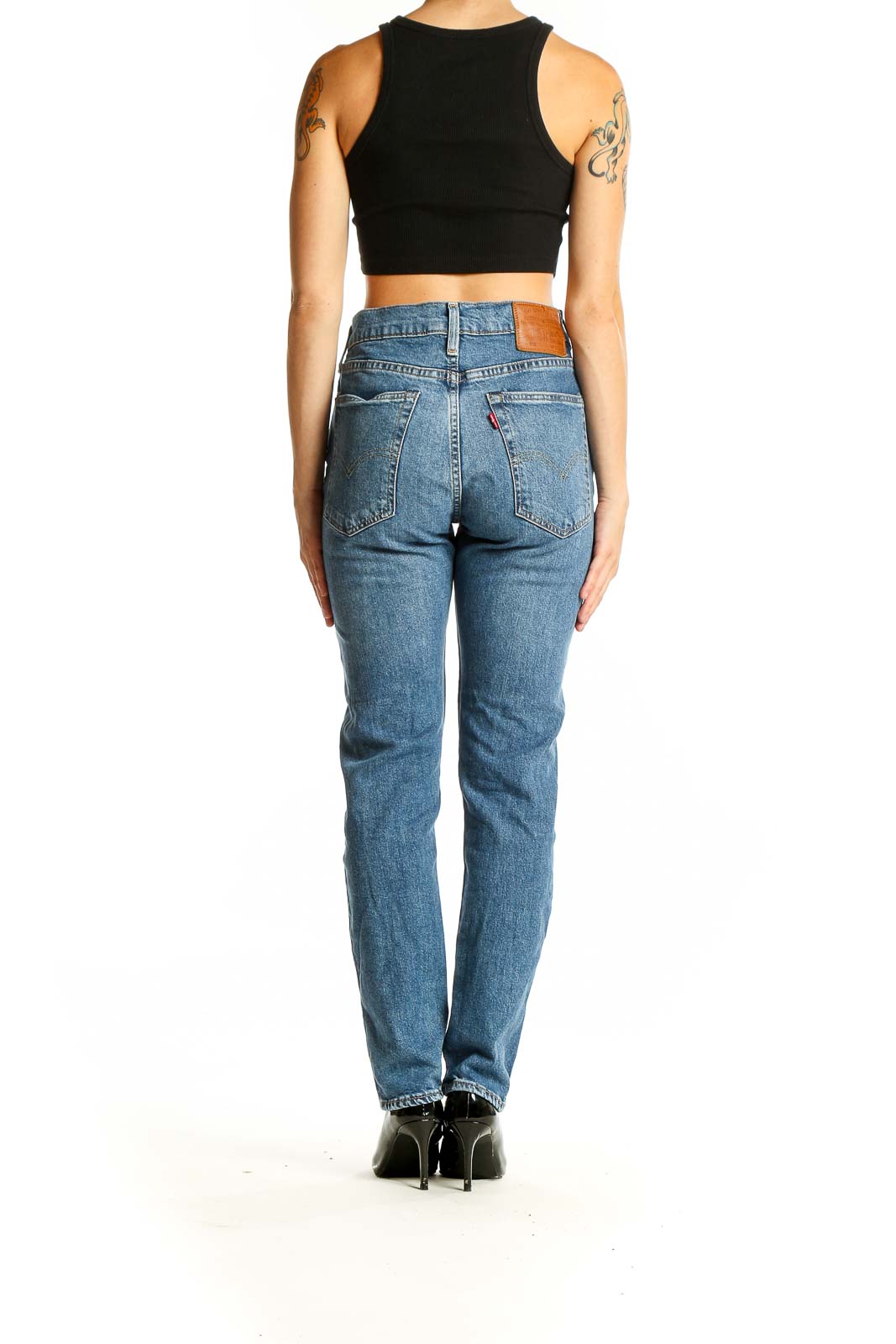 Back view of Levi's straight leg jeans showing fit and pocket design