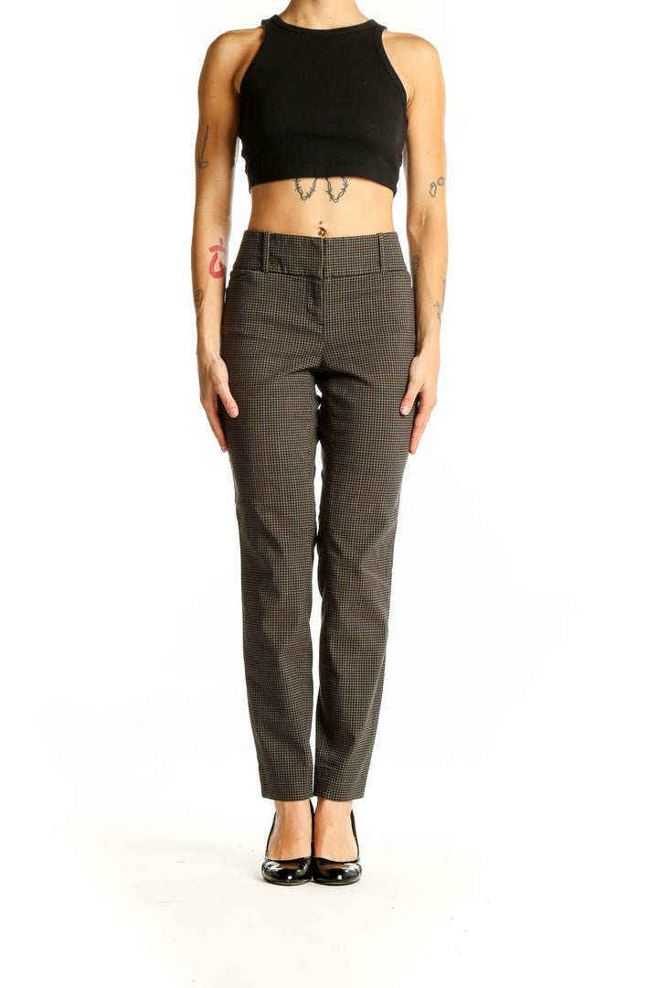 Front view of The Limited brown houndstooth check slim fit trousers